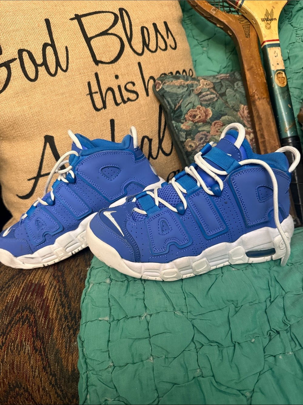 Nike Kids Air More Uptempo Royal Blue and White Sneakers